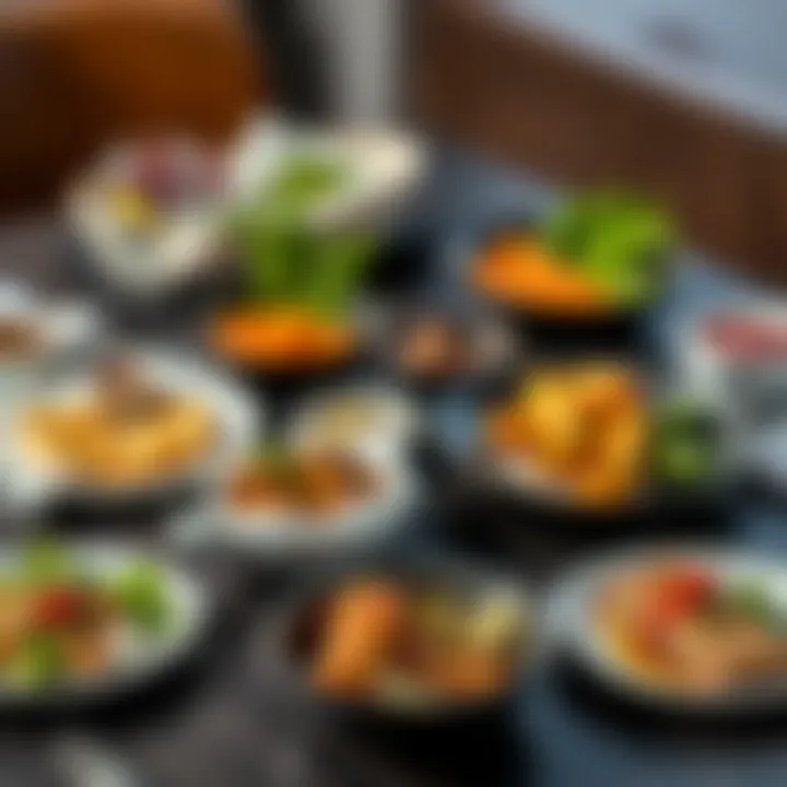 Elegant Presentation of Contemporary Cuisine A table set with modern dishes featuring ready-made elements