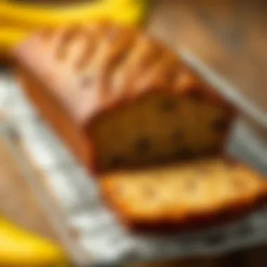 Freshly baked banana bread cooling on a wire rack