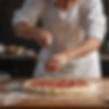 Artisan pizza dough being shaped