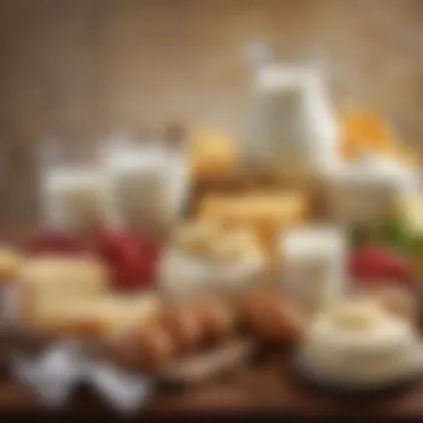 Various dairy products arranged artfully, representing the richness of milk derivatives.