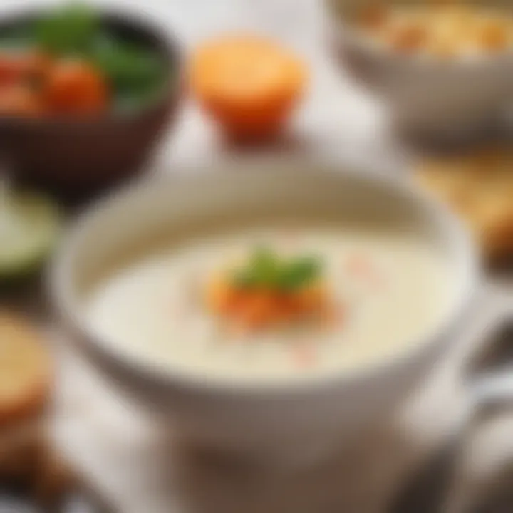 A close-up of a bowl of creamy soup made with milk, emphasizing its role in enhancing flavors.