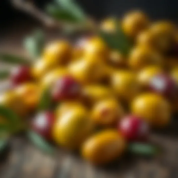 A close-up of fresh olives on a rustic wooden table, emphasizing their organic texture and color.