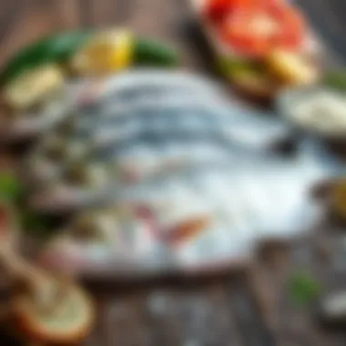 Fresh Fish Varieties An assortment of fresh fish varieties displayed on a rustic wooden table