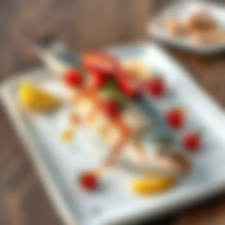 Modern Fish Presentation A modern presentation of fish on a stylish plate with sophisticated garnishes