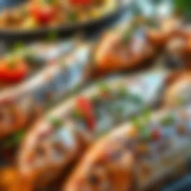 Traditional Turkish Fish Dishes A vibrant display of traditional Turkish fish dishes garnished with herbs