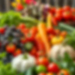 A vibrant display of seasonal vegetables in a garden setting.