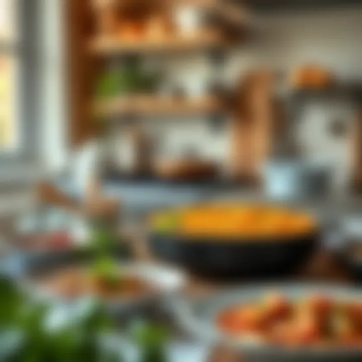 An inviting kitchen setup featuring utensils and bowls, suggesting a warm and welcoming atmosphere for preparing muhallebi.