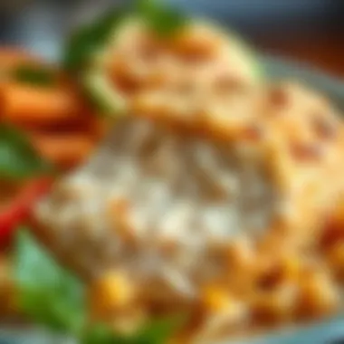 A close-up of finely grated chicken breast featured in a traditional sweet dish