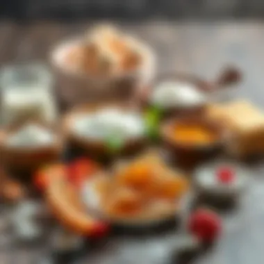 Essential ingredients like milk and sugar laid out for the dessert recipe