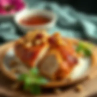 A delightful presentation of chicken breast dessert garnished with nuts