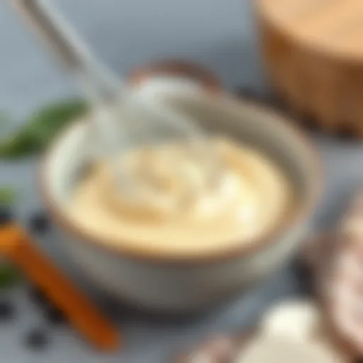 Delicious Pastry Cream A rich and creamy pastry cream in a bowl with a whisk