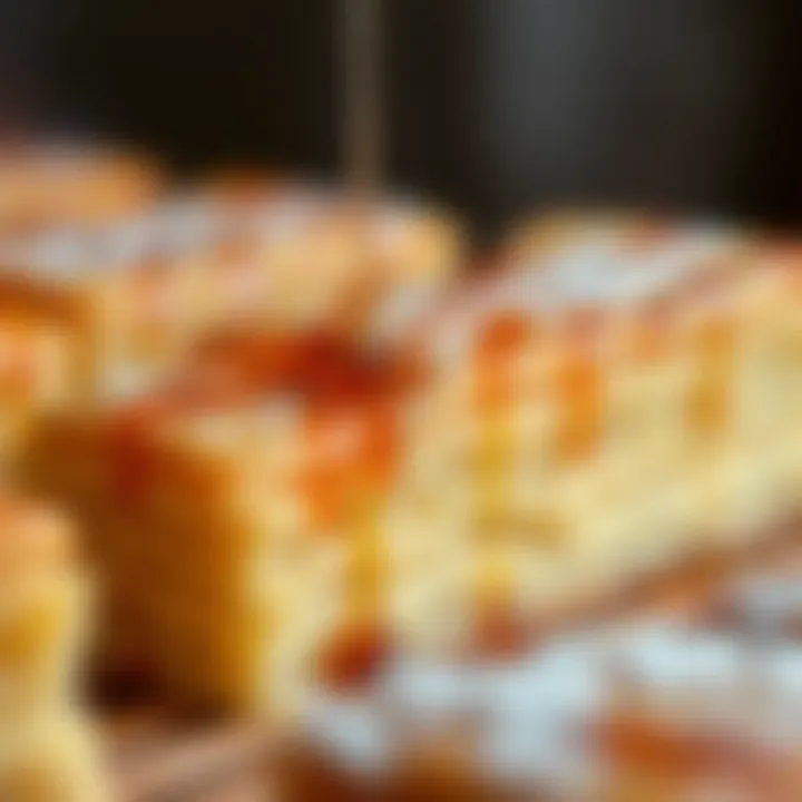 An artistic close-up of halka tatlısı highlighting its crispy texture and syrup glistening on top