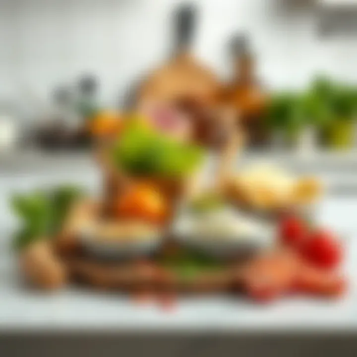 An inviting setup of ingredients required for making halka tatlısı, arranged artfully on a kitchen counter