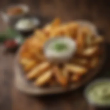 Fluffy Seasoned Potato Wedges Fluffy and seasoned potato wedges accompanied by dips