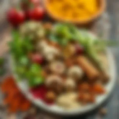 Herbs and Spices for Flavor An artistic arrangement of various herbs and spices ready to enhance the eggplant filling.