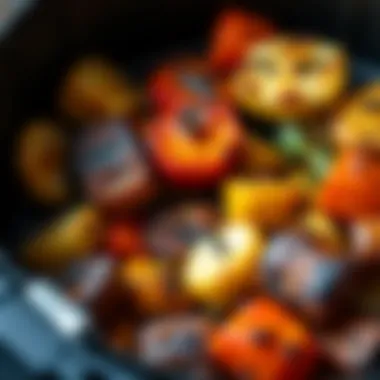 Close-up of healthy vegetables roasted in the Philips Airfryer XXL.