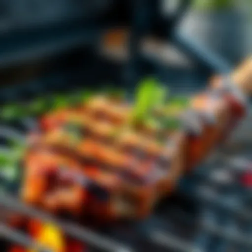 Grilled Lamb Chop with Herbs Juicy lamb chop on a grill with herbs