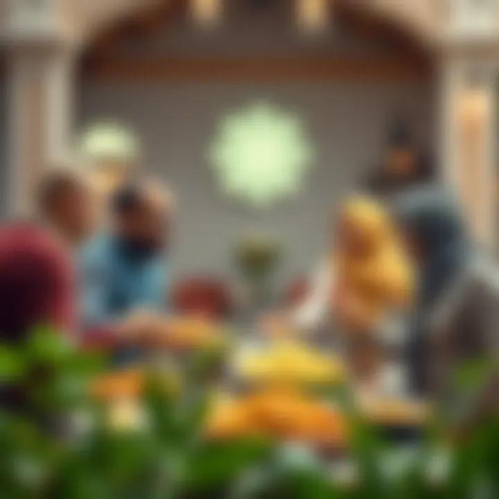 The Spirit of Togetherness in Ramadan A group of friends exchanging warm greetings during Ramadan.