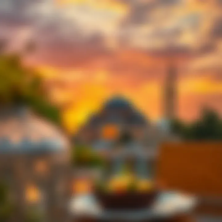 A serene sunset over a mosque during Ramadan