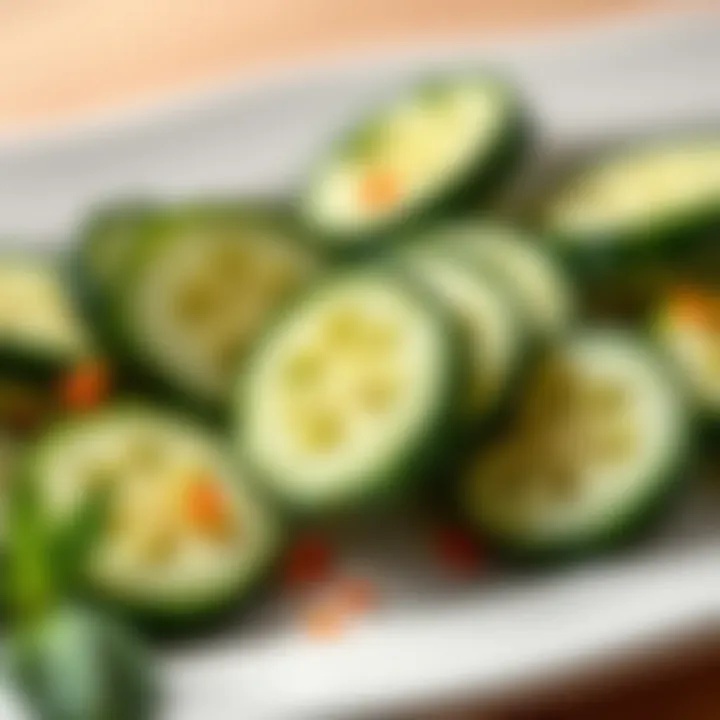 Close-up of cucumber slices on a plate