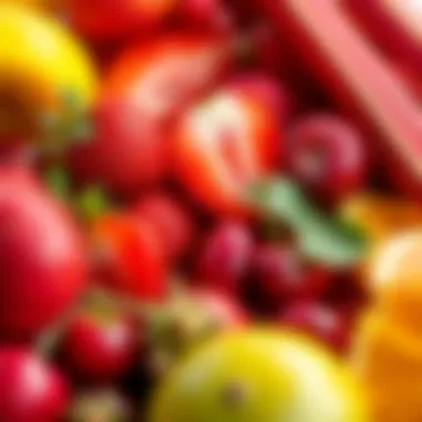 A colorful assortment of seasonal fruits such as strawberries, cherries, and rhubarb