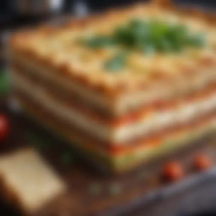 Layered vegetable lasagna ready to be baked