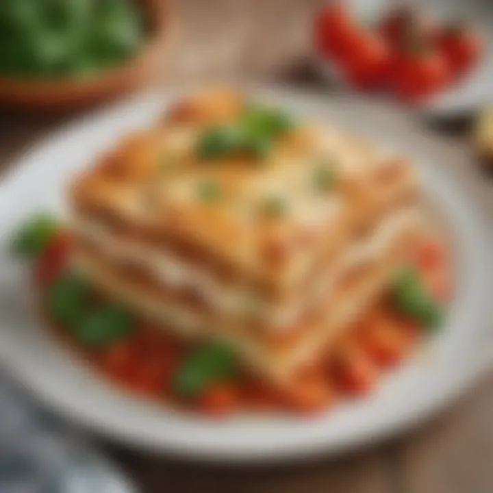 A beautifully garnished plate of vegetable lasagna