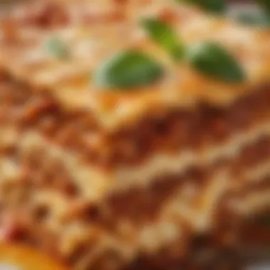 A close-up view of the rich texture of the lasagna