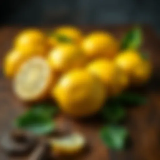 Fresh lemons on a wooden table