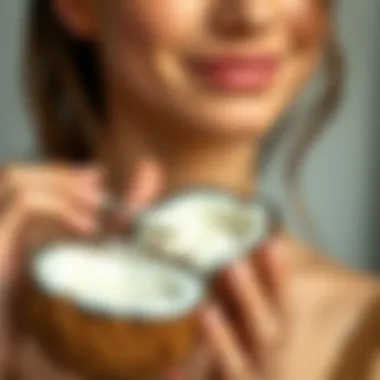 A serene face applying coconut oil as a moisturizer