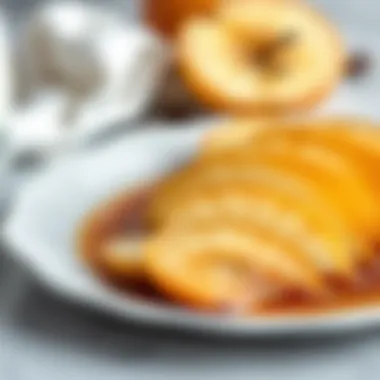 A plate of sliced quince dessert with syrup, ready to be enjoyed