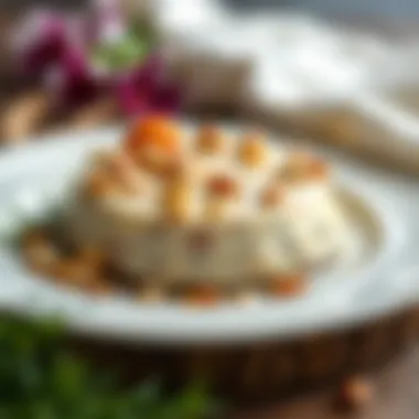 A close-up view of Sutlu İrmik Tatlısı garnished with nuts