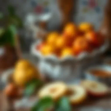 A traditional Turkish kitchen setting with ingredients for quince dessert