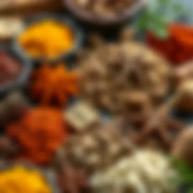 An artistic layout of various spices used in Turkish cuisine.