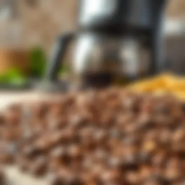 A variety of coffee beans next to an electric coffee pot
