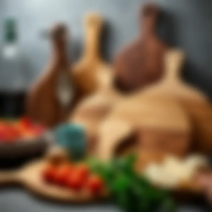 Diverse selection of wooden cutting boards in various shapes