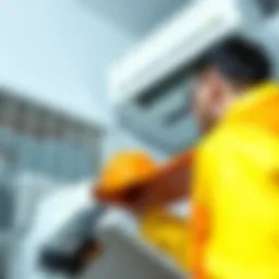 A technician examining an air conditioning unit