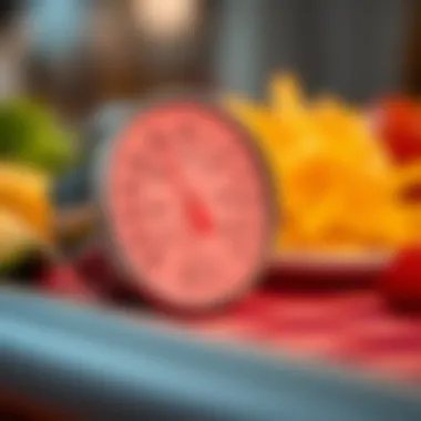 A thermometer displaying high temperatures