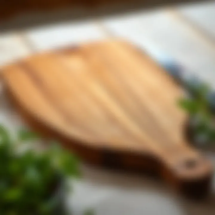 Elegant wooden cutting board showcasing rich grain patterns