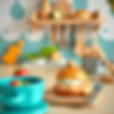 A close-up of wooden kitchen accessories promoting educational play