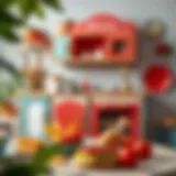 A vibrant wooden play kitchen set designed for children