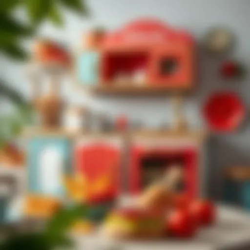 A vibrant wooden play kitchen set designed for children